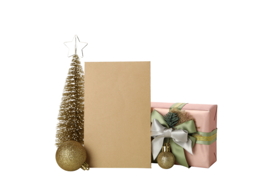 PNG,Blank Christmas letter with New Year decoration., isolated on white background