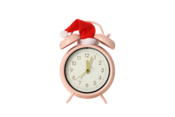 PNG,A clock in a Santa hat , isolated on white background