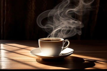 Art of coffee aromas. Steamy espresso. Elixir of morning. Drink culture. Perfect start to day. Crafting tea. Aromas and wooden table