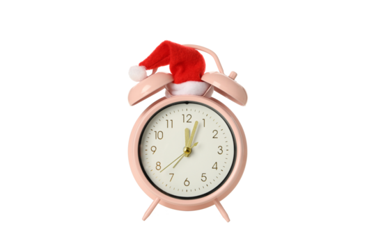 PNG,A clock in a Santa hat , isolated on white background