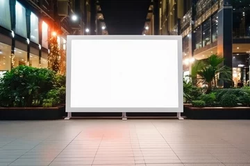 Tuinposter Outdoor shopping mall advertising billboard, large video promotion LED blank screen in public space area © ty