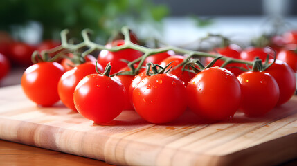 foto macro de racimo de tomates cherry frescos 