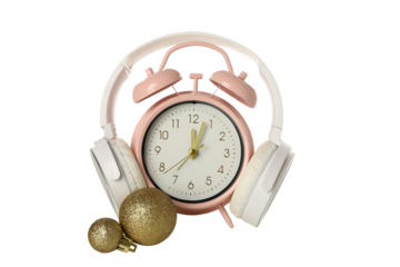 PNG,Clock with headphones, isolated on white background