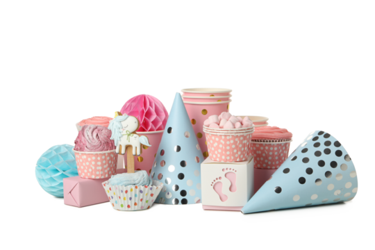 PNG, Sweets, paper boxes, cups and caps, isolated on white background