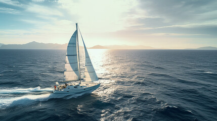 yacht in the sea white sail landscape calm photo