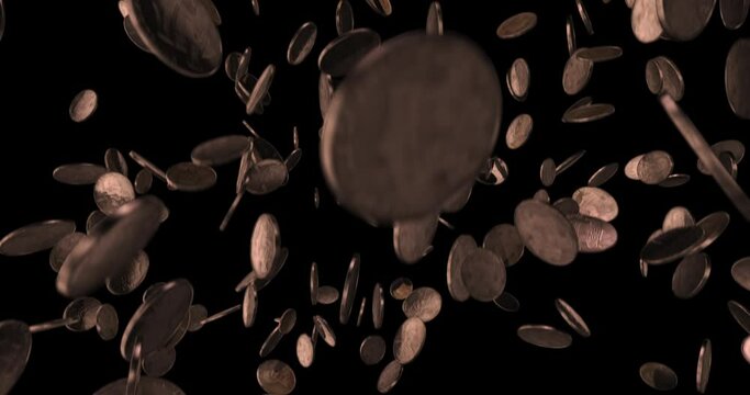 Rain of dollar pennies coins. Loop