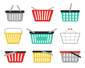 Set of shopping baskets on white background. Shopping concept.