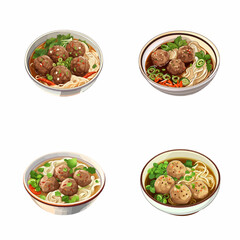 set of bakso watercolor illustrations for printing on baby clothes, pattern, sticker, postcards, print, fabric, and books