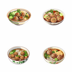 set of bakso watercolor illustrations for printing on baby clothes, pattern, sticker, postcards, print, fabric, and books