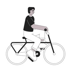 Man riding on bike monochromatic flat vector character. African american boy on bicycle. Editable thin line full body person on white. Simple bw cartoon spot image for web graphic design