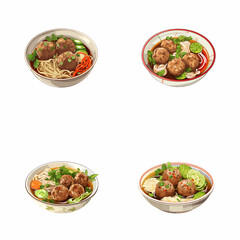 set of bakso watercolor illustrations for printing on baby clothes, pattern, sticker, postcards, print, fabric, and books