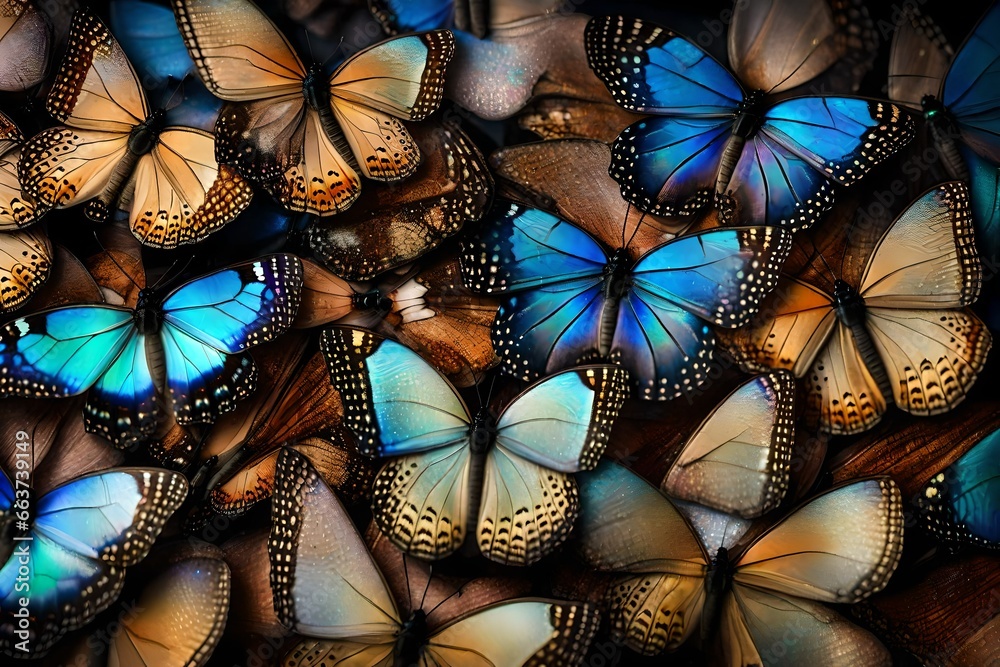 Wall mural blue brown butterflies collection