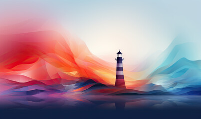 Abstract lighthouse in a colorful sea of colors.