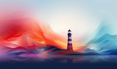 Fotobehang Abstract lighthouse in a colorful sea of colors. © Andreas