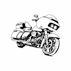 Retro motorcycle, black and white detailed vector illustration isolated without backdrop, chopper. Icon of a stylish vintage motorbike with details for decoration and design without a background