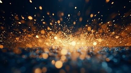abstract background with Dark blue and gold particles. Christmas Golden light shine particles bokeh on a navy blue background. Gold foil texture. Holiday concept.