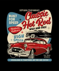  Classic Hot Rod Wild And Free. Vintage Vehicle Vector Style. © warrock art