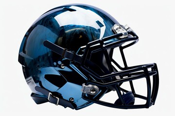 A side view of a blue and black football helmet with a transparent background. Generative AI