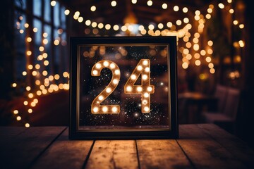 Christmas decorations in the home designed to celebrate the new year, with the inclusion of the numbers 24 - obrazy, fototapety, plakaty