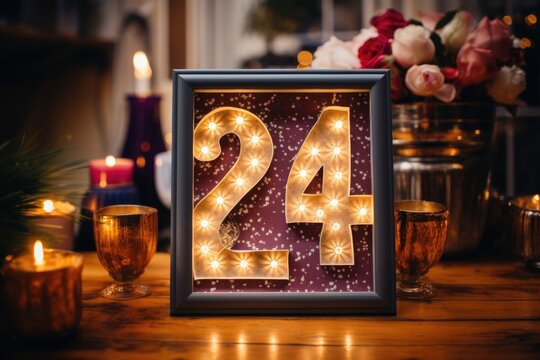 festively decorated for Christmas, incorporating the numbers 24 to mark the upcoming new year