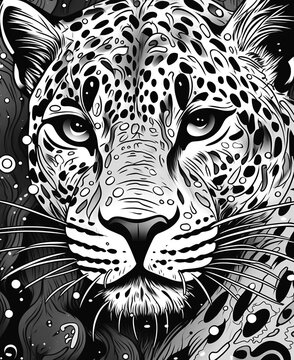 Black and white illustration for coloring animals, jaguar.