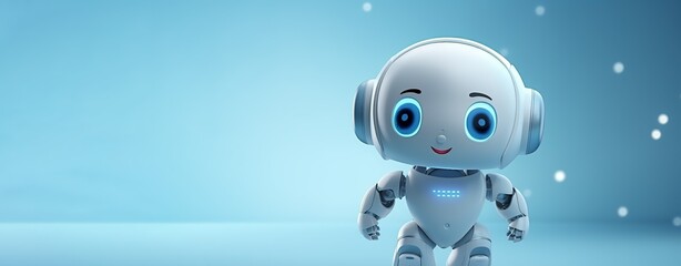 Cute Positive Robot Isolated on the Minimalist Background with Copy Space
