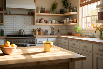 Fototapeta na wymiar A farmhouse-style kitchen with a farmhouse sink