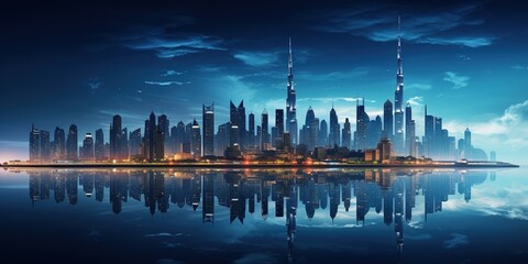 Fototapeta na wymiar A panoramic view of the Dubai city skyline at night