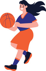 Hand Drawn Basketball player character playing basketball in flat style