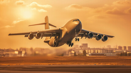 Fototapeta na wymiar a Huge logistic cargo military plane. Special operations in support of the Air Force in war zones.