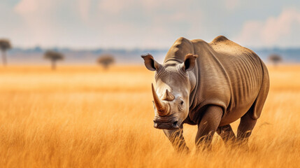 a White rhinoceros isolated on white background.