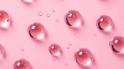 Fotobehang Round drops of transparent serum gel on pink background. © VectorLM