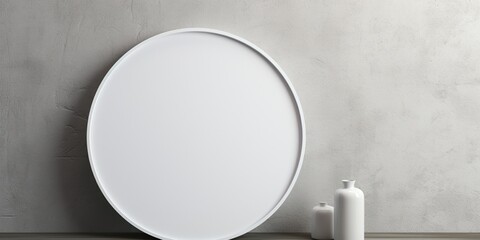 A white round frame for mockup on a plain gray wall