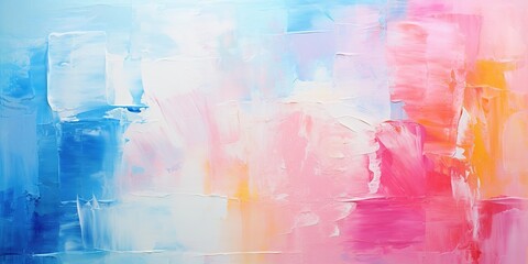 Closeup of abstract rough colorful multicolored neon blue, pink and yellow colored art painting texture, with oil brushstroke, pallet knife paint on canvas