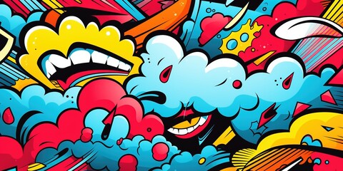 Obraz premium Comics illustration, retro and 90s style, pop art pattern, abstract crazy and psychedelic background