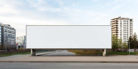 Fototapeta premium Empty billboard on the building. Blank mock - up of an outdoor info banner