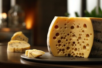 A holey cheese with a distinct taste made in Switzerland. Generative AI