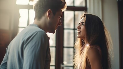 Young man and woman arguing with each other - obrazy, fototapety, plakaty