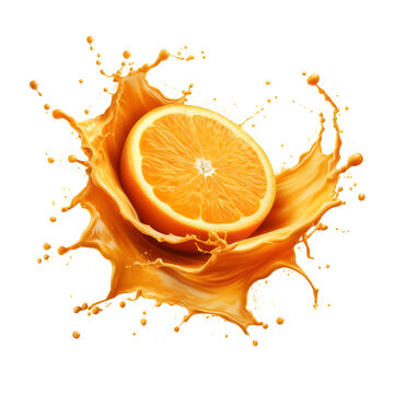 orange with orange splash, fresh orange, orange juice, generated by an Artificial Intelligence