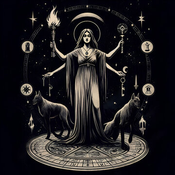 Goddess of moon, hekate deipnon, generative ai	