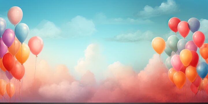 Ilustraci&oacute;n de un fondo de cumplea&ntilde;os lleno de globos con un espacio en el centro con copy space.
