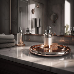 Still life of products and soap in a luxury bathroom or spa - 663751329