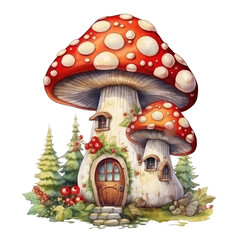 watercolor mushroom house clipart