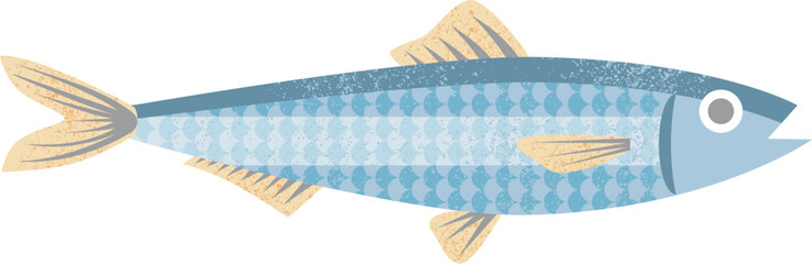 Sardine in a mid century vintage geometric style vector illustration, in pastel and neutral colours