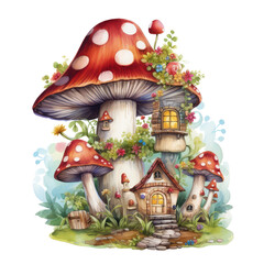 watercolor mushroom house clipart