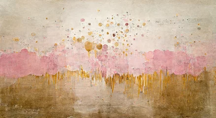  Generative AI, Pink and golden watercolor abstract painted background. Ink street graffiti art on a textured paper vintage background, washes and brush strokes.   © DELstudio