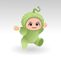 Vector Melon fruit kawaii cartoon character vector funny Melon fruit kawaii illustration