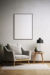 A captivating and atmospheric image of a living room with a white couch, coffee table, and picture frame on the wall. 