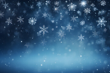 Snowflakes Artistry, A Serene Blue Winter Background with Ample Copyspace