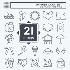 Icon Set Summer. suitable for education symbol. line style. simple design editable. design template vector. simple illustration
